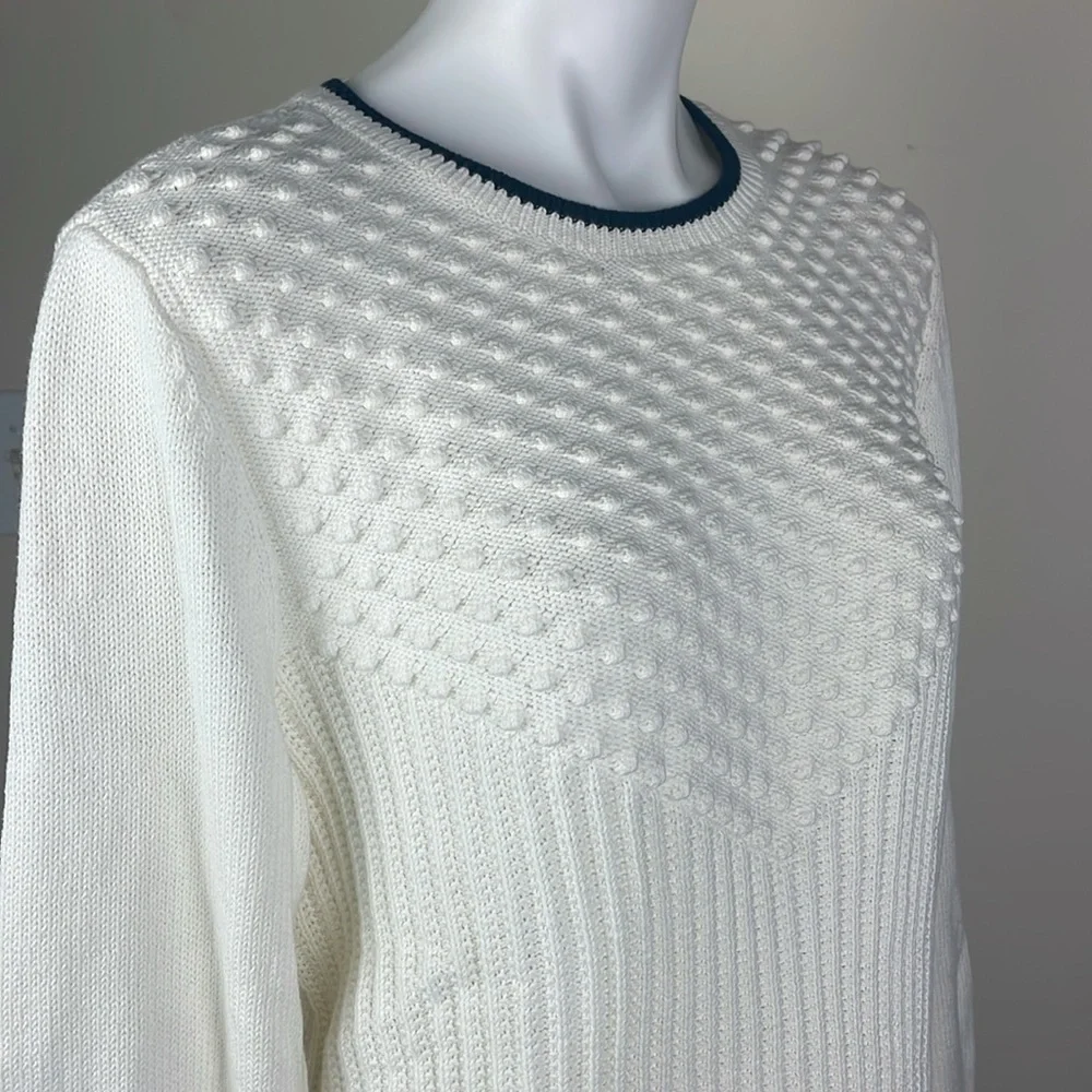 Talbots Mixed Stitch Sweater Ivory Indigo Blue